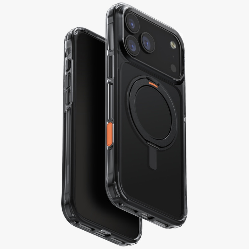 UNIQ Swivix besisukantis stovas 360 laipsnių iPhone 17 Pro Max dėklas – juodas