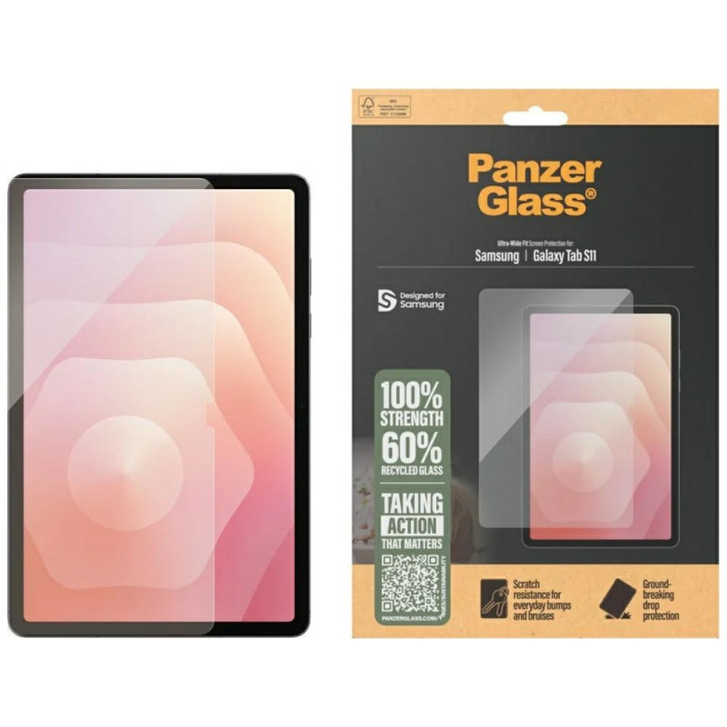 „PanzerGlass“ itin plataus tvirtinimo grūdintas stiklas, skirtas „Samsung Galaxy Tab S11“ – skaidrus