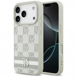 DKNY iPhone 17 Pro dėklas su languotomis juostelėmis – smėlio spalvos