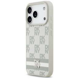DKNY iPhone 17 Pro dėklas su languotomis juostelėmis – smėlio spalvos
