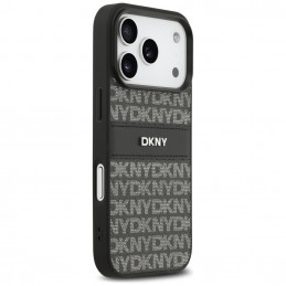 DKNY iPhone 17 Pro dėklas su tekstūros raštu ir toninėmis juostelėmis – juodas