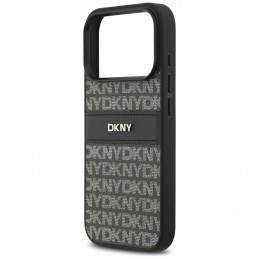DKNY iPhone 17 Pro dėklas su tekstūros raštu ir toninėmis juostelėmis – juodas