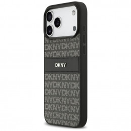 DKNY iPhone 17 Pro Max dėklas su tekstūros raštu ir toninėmis juostelėmis – juodas