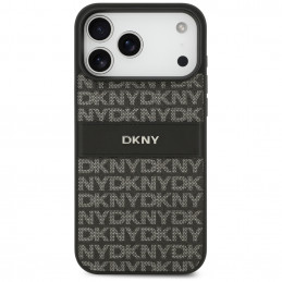 DKNY iPhone 17 Pro Max dėklas su tekstūros raštu ir toninėmis juostelėmis – juodas