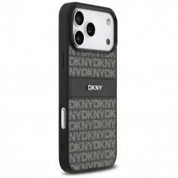 DKNY iPhone 17 Pro Max dėklas su tekstūros raštu ir toninėmis juostelėmis – juodas