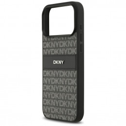 DKNY iPhone 17 Pro Max dėklas su tekstūros raštu ir toninėmis juostelėmis – juodas