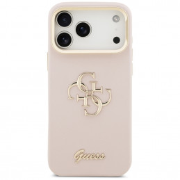 „Guess“ grūdėtas didelis 4G ir stovas kameros dėklas, skirtas „iPhone 17 Pro Max“ – rožinis