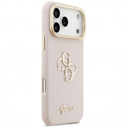 „Guess“ grūdėtas didelis 4G ir stovas kameros dėklas, skirtas „iPhone 17 Pro Max“ – rožinis