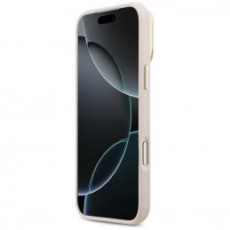 „Guess“ grūdėtas didelis 4G ir stovas kameros dėklas, skirtas „iPhone 17 Pro Max“ – rožinis