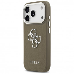 „Guess Grained Big 4G Classic“ logotipo dėklas, skirtas „iPhone 17 Pro“ – rudas