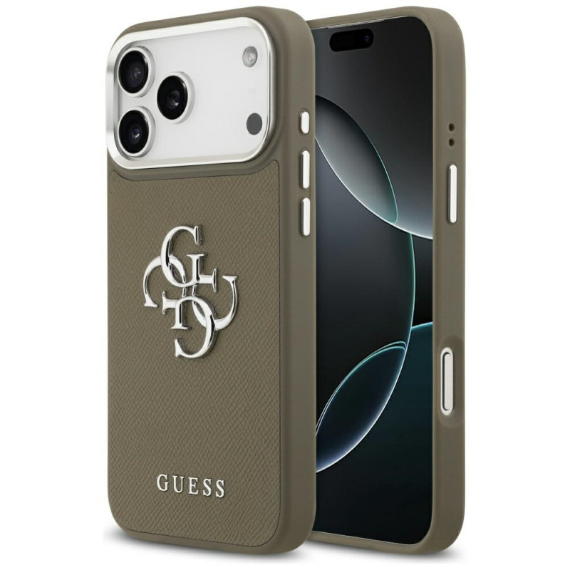 „Guess Grained Big 4G Classic“ logotipo dėklas, skirtas iPhone 17 Pro Max – rudas