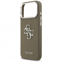 „Guess Grained Big 4G Classic“ logotipo dėklas, skirtas iPhone 17 Pro Max – rudas