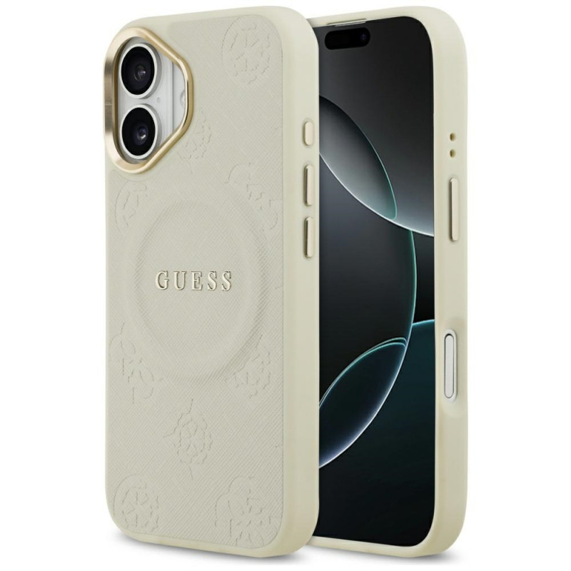 „Guess Peony Hot Stamp MagSafe iPhone 17“ dėklas – smėlio spalvos