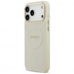 „Guess Peony Hot Stamp MagSafe“ dėklas, skirtas „iPhone 17 Pro Max“ – smėlio spalvos