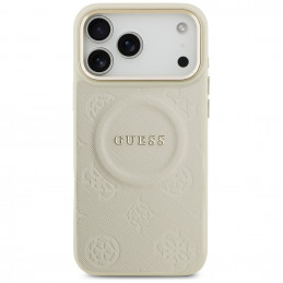 „Guess Peony Hot Stamp MagSafe“ dėklas, skirtas „iPhone 17 Pro Max“ – smėlio spalvos