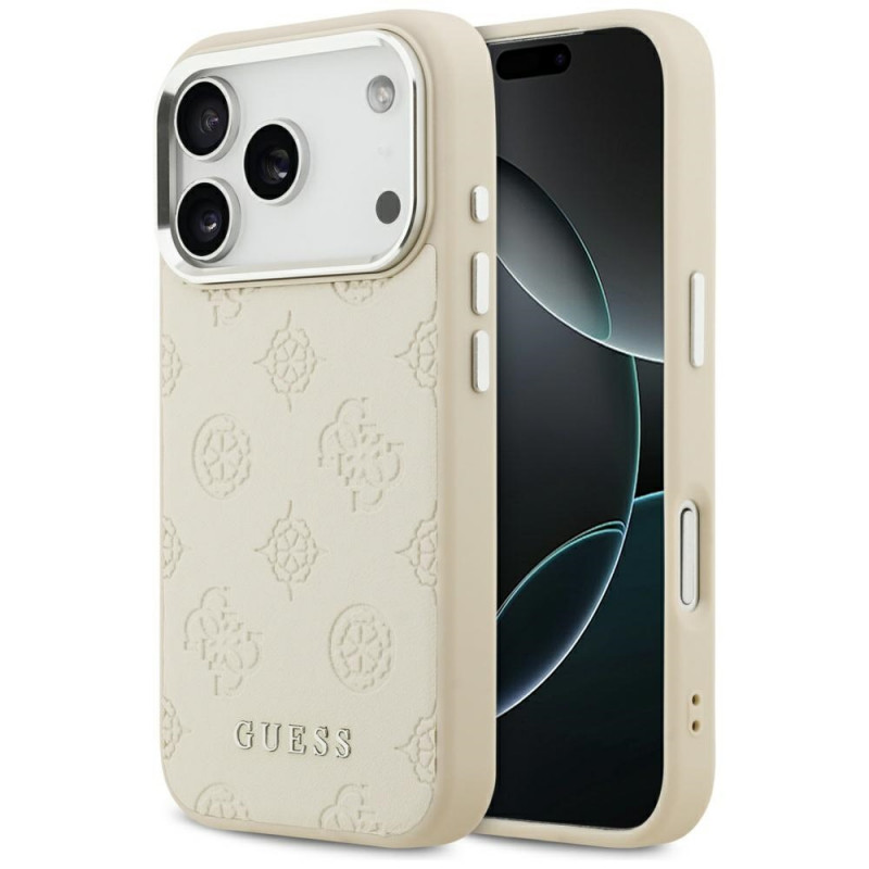 „Guess Peony Hot Stamp Script MagSafe“ dėklas, skirtas „iPhone 17 Pro“ – smėlio spalvos