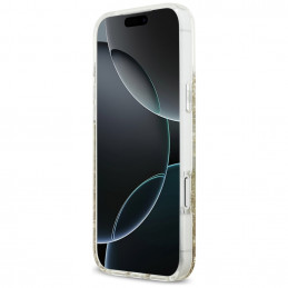 „Guess“ blizgučiais aptrauktas „MagSafe“ dėklas, skirtas „iPhone 17 Pro Max“ – auksinis