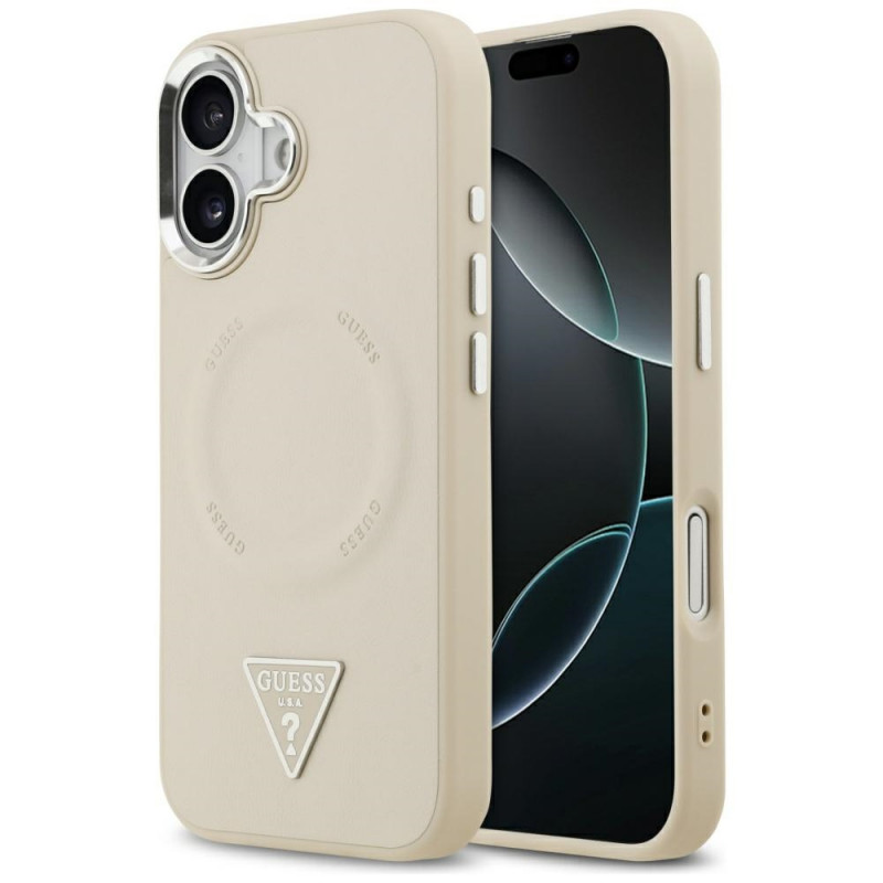 „Guess“ trikampio formos logotipo „MagSafe“ dėklas, skirtas „iPhone 17“ – smėlio spalvos
