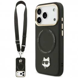 „Karl Lagerfeld Big Strap Choupette“ metalinis logotipo „MagSafe“ dėklas, skirtas „iPhone 17 Pro“ – juodas