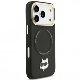 „Karl Lagerfeld Big Strap Choupette“ metalinis logotipo „MagSafe“ dėklas, skirtas „iPhone 17 Pro“ – juodas