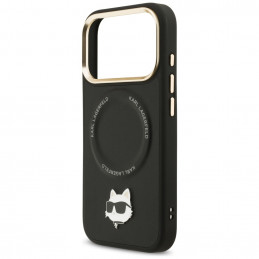 „Karl Lagerfeld Big Strap Choupette“ metalinis logotipo „MagSafe“ dėklas, skirtas „iPhone 17 Pro“ – juodas