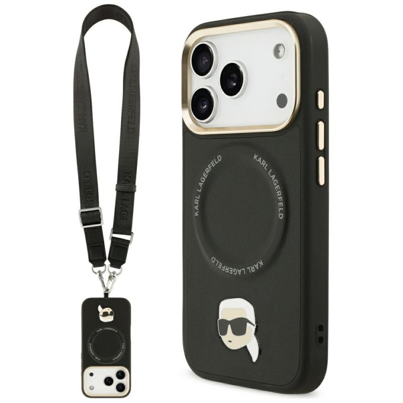 „Karl Lagerfeld Big Strap Karl Metal Logo MagSafe“ dėklas, skirtas „iPhone 17 Pro Max“ – juodas