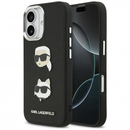 Karl Lagerfeld FW grūdėtas Karl & Choupette galvučių, smeigtukų ir logotipo dėklas iPhone 17 - juodas