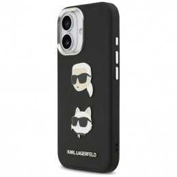 Karl Lagerfeld FW grūdėtas Karl & Choupette galvučių, smeigtukų ir logotipo dėklas iPhone 17 - juodas