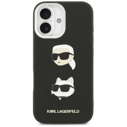 Karl Lagerfeld FW grūdėtas Karl & Choupette galvučių, smeigtukų ir logotipo dėklas iPhone 17 - juodas