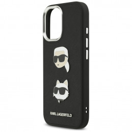 Karl Lagerfeld FW grūdėtas Karl & Choupette galvučių, smeigtukų ir logotipo dėklas iPhone 17 - juodas
