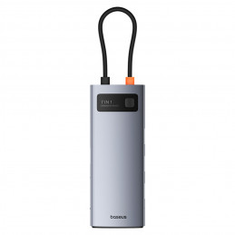 „Baseus Metal Gleam 7in1“ USB-C šakotuvas su HDMI 4K 60Hz / 3x USB 3.0 / USB-C PD / SD / microSD – pilkas