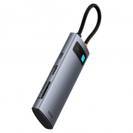 „Baseus Metal Gleam 7in1“ USB-C šakotuvas su HDMI 4K 60Hz / 3x USB 3.0 / USB-C PD / SD / microSD – pilkas