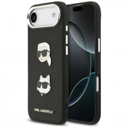 Karl Lagerfeld FW grūdėtas Karl & Choupette galvučių, smeigtukų ir logotipo iPhone oro dėklas – juodas