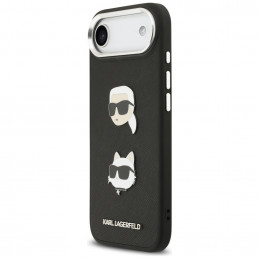 Karl Lagerfeld FW grūdėtas Karl & Choupette galvučių, smeigtukų ir logotipo iPhone oro dėklas – juodas
