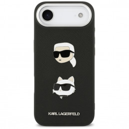 Karl Lagerfeld FW grūdėtas Karl & Choupette galvučių, smeigtukų ir logotipo iPhone oro dėklas – juodas