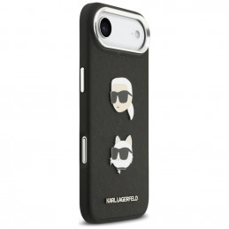 Karl Lagerfeld FW grūdėtas Karl & Choupette galvučių, smeigtukų ir logotipo iPhone oro dėklas – juodas