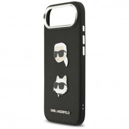Karl Lagerfeld FW grūdėtas Karl & Choupette galvučių, smeigtukų ir logotipo iPhone oro dėklas – juodas