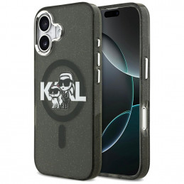 Karl Lagerfeld IML blizgučiais puoštas „Karl & Choupette“ eskizo logotipo „MagSafe iPhone 17“ dėklas – juodas