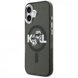 Karl Lagerfeld IML blizgučiais puoštas „Karl & Choupette“ eskizo logotipo „MagSafe iPhone 17“ dėklas – juodas