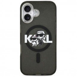 Karl Lagerfeld IML blizgučiais puoštas „Karl & Choupette“ eskizo logotipo „MagSafe iPhone 17“ dėklas – juodas