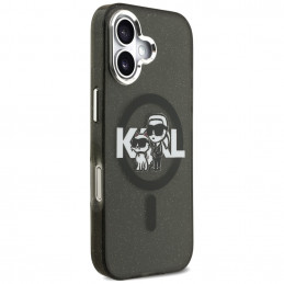 Karl Lagerfeld IML blizgučiais puoštas „Karl & Choupette“ eskizo logotipo „MagSafe iPhone 17“ dėklas – juodas