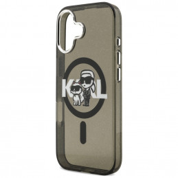 Karl Lagerfeld IML blizgučiais puoštas „Karl & Choupette“ eskizo logotipo „MagSafe iPhone 17“ dėklas – juodas