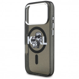 „Karl Lagerfeld IML“ blizgučių ir „Karl & Choupette“ eskizo logotipo „MagSafe“ dėklas, skirtas „iPhone 17 Pro“ – juodas