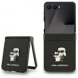 Karl Lagerfeld Saffiano Karl&Choupette Pin dėklas, skirtas Samsung Galaxy Z Flip 7 - juodas