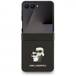 Karl Lagerfeld Saffiano Karl&Choupette Pin dėklas, skirtas Samsung Galaxy Z Flip 7 - juodas