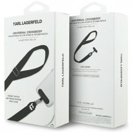 Karl Lagerfeld Universal Strap Tether Patch Karl Metal Logo telefono virvelė – juoda