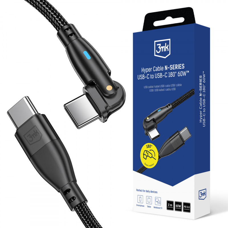 3mk Hyper Cable 3mk Hyper Cable N-SERIES USB-C / USB-C 2m 20V/ 3A 60W / juodas