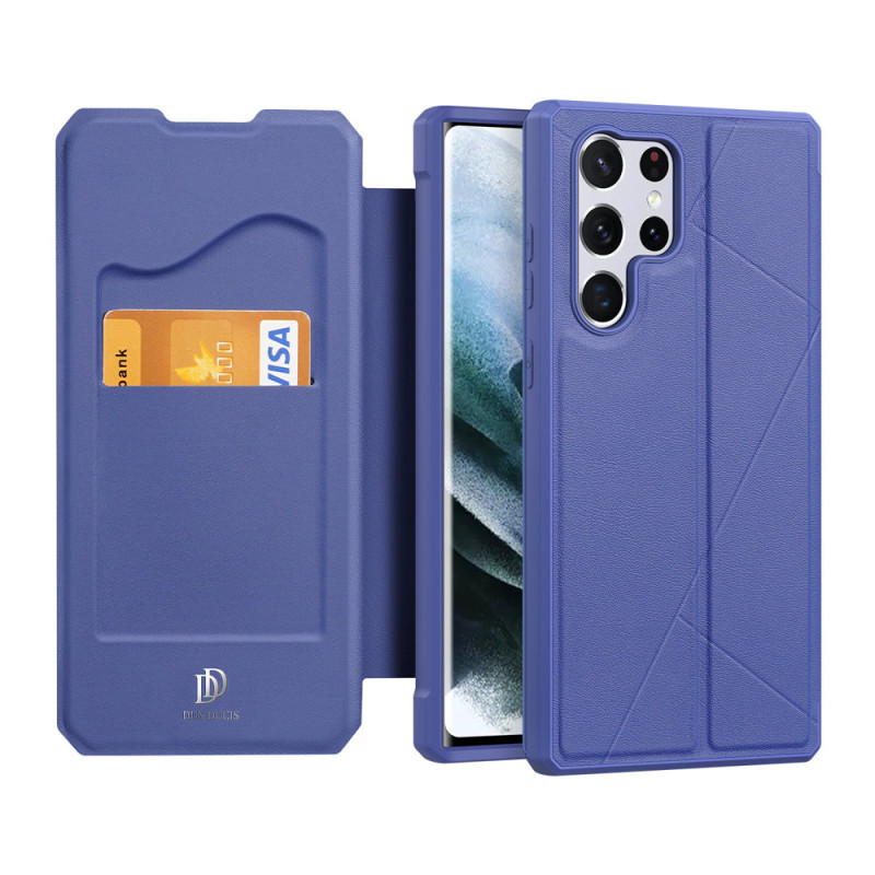 DUX DUCIS Skin X dėklo dėklo dangtelis su atvartu, skirtas Samsung Galaxy S22 Ultra blue
