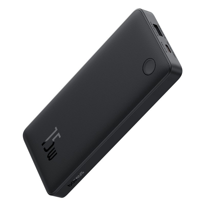 „Baseus Airpow Lite“ 10000mAh 15W išorinė baterija su „Baseus Simple USB-C“ 30 cm laidu – juoda