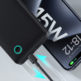 „Baseus Airpow Lite“ 10000mAh 15W išorinė baterija su „Baseus Simple USB-C“ 30 cm laidu – juoda